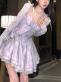 Purple Sweet Elegent Party Mini Dress Women Vintage French Fairy Strap Dresses Female Chiffon Korea Dress Summer 2023 New. 