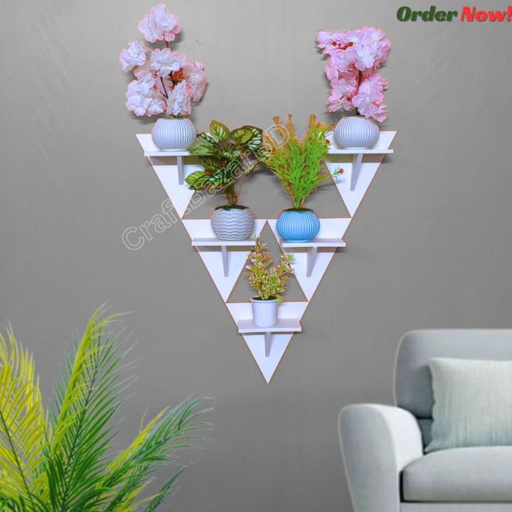 Elegant Triangular Wall Shelf Set for Home Decor - 10 Piece Modern Geometric Display Rack with Vases and Containers