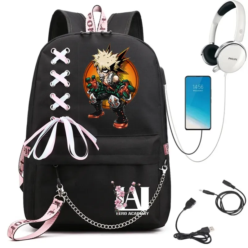 bakugo mini backpack Loungefly Backpack Katsuki Bakugo Backpack Bakugou Mini Backpack My Hero  Academia Anime Women's Backpack Usb Port Ladies Travel