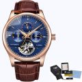 LIGE 6826 Plus Brand Classic Men Retro Watches Automatic Mechanical Watch Tourbillon Clock Leather Waterproof Wristwatch. 