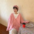 Autumn and Winter New Lazy Wind Sweet Gentle Sweater Female Student Korean Style Loose Thick Knitted Cardigan Top Coat. 