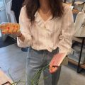 Blusas Cotton Loose Women Blouses Ruffles V-neck Long Sleeve Female Shirt Tops Spring New Office White Blouses Women Casual 8561.