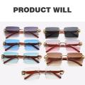 Rectangle Rimless Sunglasses Men Women Luxury Brand Designer Leopard Sun Glasses Driving Eyewear Shades UV400. 