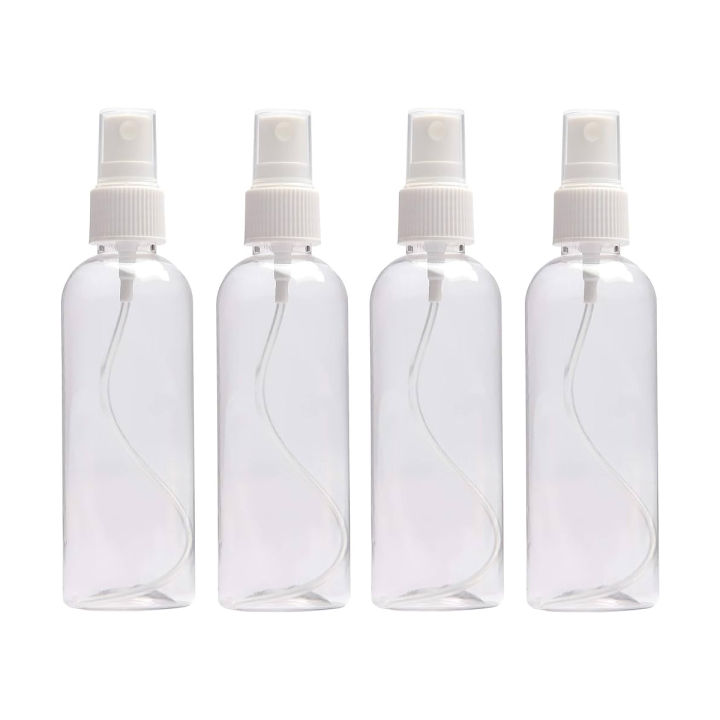 Plastic Spray Bottle - 100ml Capacity (Set of 4) This set includes four 100ml plastic spray bottles ideal for various applications