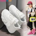 Spring New Kids Sneakers shoes 2023 PU Girls Casual Mesh Solid Pink Light Boys White Hook Loop Children Non-slip Sports Shoe.