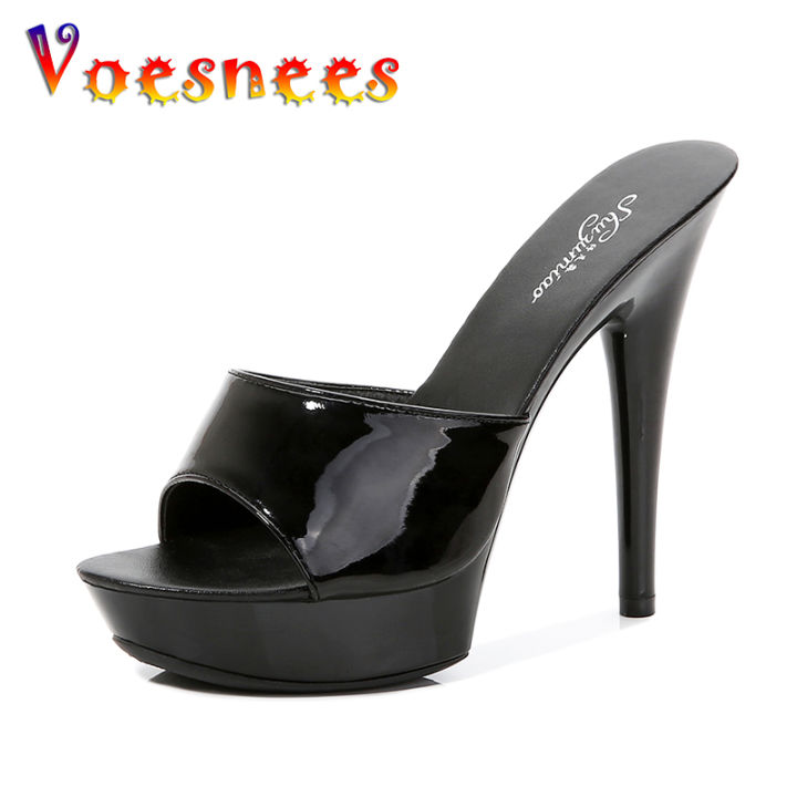 Slippers Women Summer 2021 New Black High Heels 9cm 13 CM 15cm Color Club High Platform Thin Heels Party Girl Show Sandals