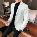 Men Fashion Casual Black White Suit Leather Jacket /Men Solid Color Business Suit Collar PU Blazers Dress Coat. 