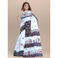 Tangail Tat 21 February Special Hand Print White & Black Combnation Color 12 Hand Silk saree for Women.