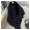 Knitting Thick Women's Loose Shawl with Faux Fur Collar for Evening Dresses Wedding Knitting Shawl Plush Wraps Cardigan Cape.