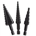 XHHDQES 4Pcs 3-12 4-12 4-20mm HSS Straight Groove Step Drill Bit Nitride Twist Drill Wood Metal Hole Cutter Core Drilling Tools. 