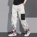 Men Pants Spring and Autumn Cargo Pants Man Fashion  Hop Casual Pants Loose Kan Drawstring Men Joggers Sweatpants. 