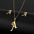 Hot Selling custom Jewelry sets Gold plated Stainless Steel 26 Letter Pendant Initial Necklace Stud Earrings Set For Women Gift. 