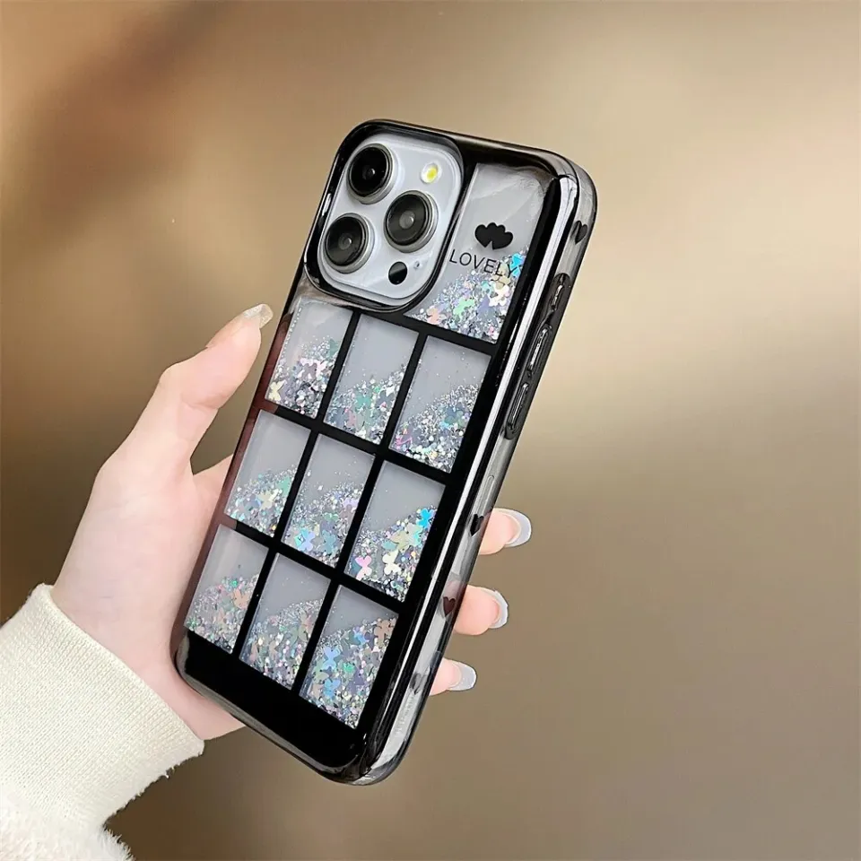 HODON Bling Shiny Glitter Grid Quicksand Phone Case for iPhone 15