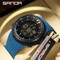 Sanda Classic Style Large Screen Sports Multi functional Trendy Waterproof Night Light LED Men's Watch SD6256-3.