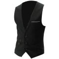 Vests Men V Neck Sleeveless Button Pocket Blazer Suit Fashion Waistcoat.
