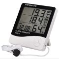 HTC2 H.T.C-2 Digital LCD Display With Temperature Humidity Meter Gauge Thermometers Temperature Sensor Indoor Outdoor 1.5M Length Cables Probe With Clock Wall Mount Meter. 