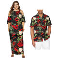 Hawaiian Island Floral Printed Couple Matching Outfits Plus Size Custom Aloha Shirts And Puletasi Dress His And Hers Clothes.
