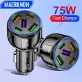 75W Car Charger 5 Port USB Type C Fast Charging Power Adapter Quick Charge 3.0 For iPhone 15 14 Huawei Xiaomi Car Phone Charger. 