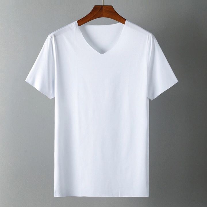 2021%20Men's%20T-shirt%20Japan%20Short%20Sleeve%20Male%20Ice%20Silk%20Trackless%20T-shirt%20V-neck%20Slim%20Summer%20Pure%20Colors%20Clothing%20T%20Shirts%20Tops%20Tee%20-%20Image%203