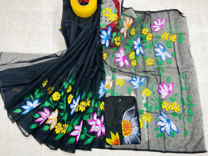 half silk sharee hand print couple set