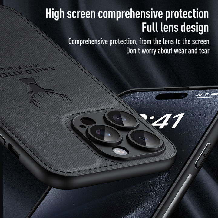 Luxury%20Cloth%20Leather%20Deer%20Head%20Pattern%20Case%20for%20iphone%2015%2014%2013%2012%2011%20Pro%20X%20XR%20XS%20Max%2016%20Plus%20Shockproof%20Soft%20Back%20Shell%20Cover%20-%20Image%204