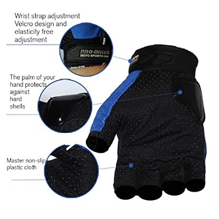 Pro Biker Hand Gloves Half Finger - Black, Red, and Blue