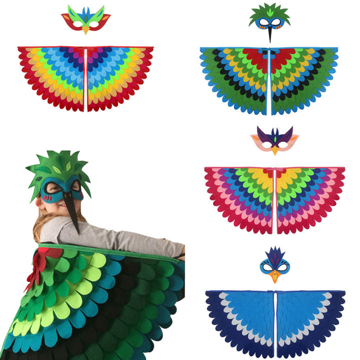 Good night Children Owl Wings Costume Animals Peacock Felt Cloak with Mask for Kids Boys Girls Stage Performance Halloween Party Cape