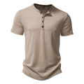 Henley Collar Summer Men's Casual Solid Color Short Sleeve T Shirt For Men Fashion Button Polo Male High Quality Top Tees Shirts. 