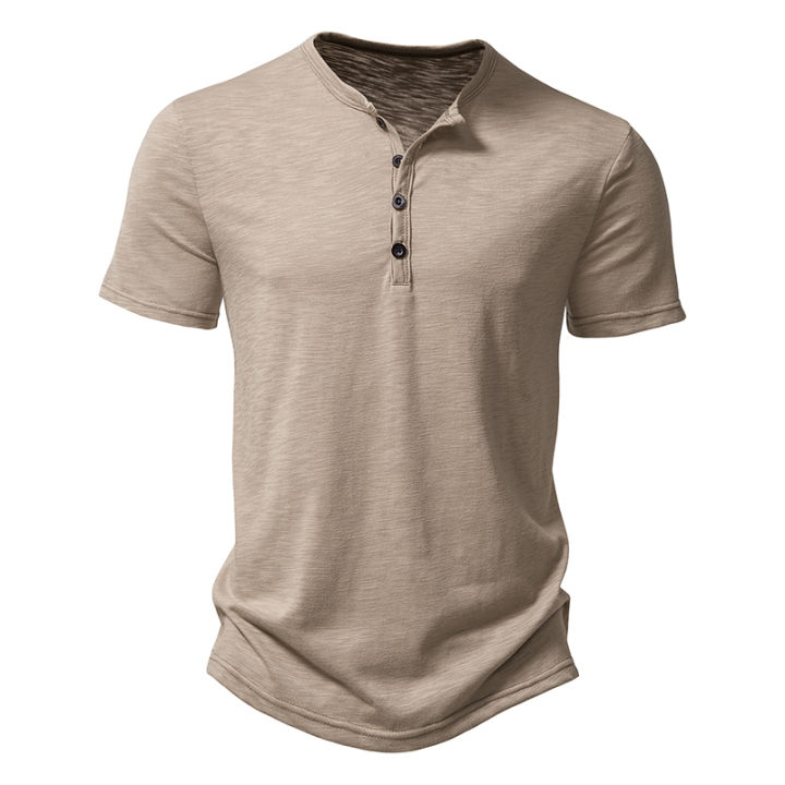 Henley%20Collar%20Summer%20Men's%20Casual%20Solid%20Color%20Short%20Sleeve%20T%20Shirt%20For%20Men%20Fashion%20Button%20Polo%20Male%20High%20Quality%20Top%20Tees%20Shirts%20-%20Image%205