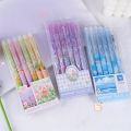 6pcs Purple Tulip Erasable Gel Pens Kawaii Gel Pens With Erasers Korean Stationery Students Girl Gift School Office Supplies.