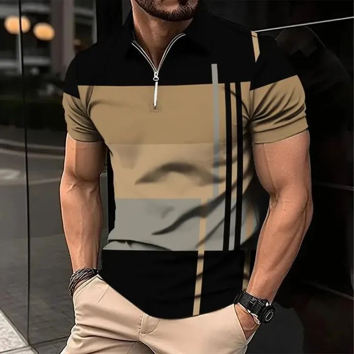 Men's%20Zip%20Polo%20Shirt%203d%20Stripe%20Print%20Fashion%20Clothing%20Summer%20Business%20Casual%20T-Shirt%20Mens%20Polo%20Shirt%20Zip%20Short%20Sleeve%20Street%20Top%20-%20Image%202