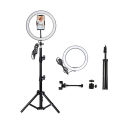 10 -inch LED Tripod Stand, Ring Studio Light & Phone stand Light with 6 Feet Long 200 Centi Meter-Black. 