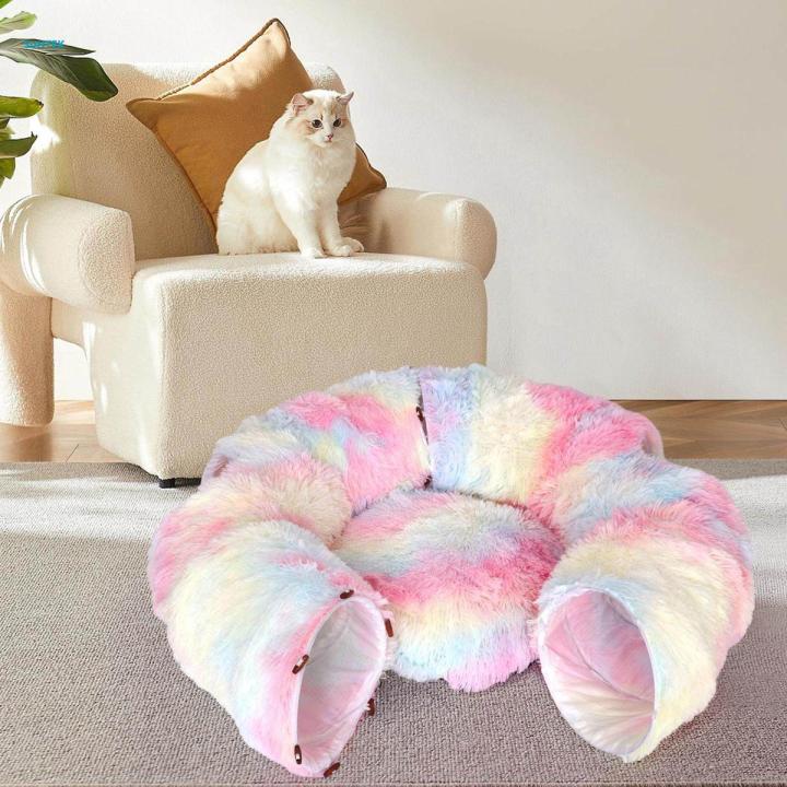 Cat Tunnel Bed, Cat House Collapsible Interactive Toy, Dog with Ball, Colorful