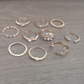 10 Pcs/set simple golden color regular size finger ring for women fashion gift. 