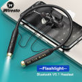 (New) wiresto F1 wireless Bluetooth in-ear headphones with flashlight neck hanging magnetic headphone earbuds support TF card neckband soft silicone IPX5 waterproof ultra-long life sport earphone. 