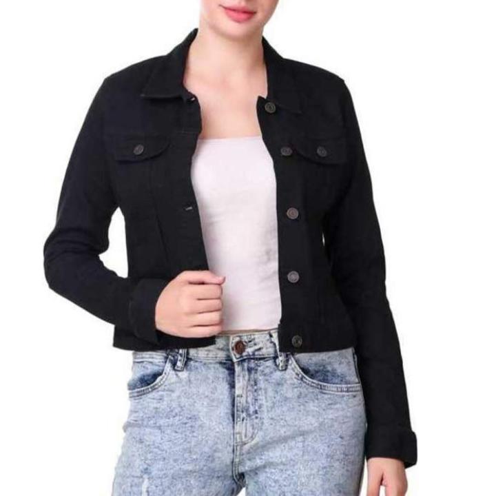 Black Color Winter Fashionable Denim Jacket for Women