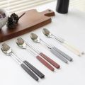 Korean Chopsticks Dessert Spoon Flatware Stainless Steel Cutlery Set Sushi Sticks Coffee Tea Spoons Set Portable Dinnerware Set. 