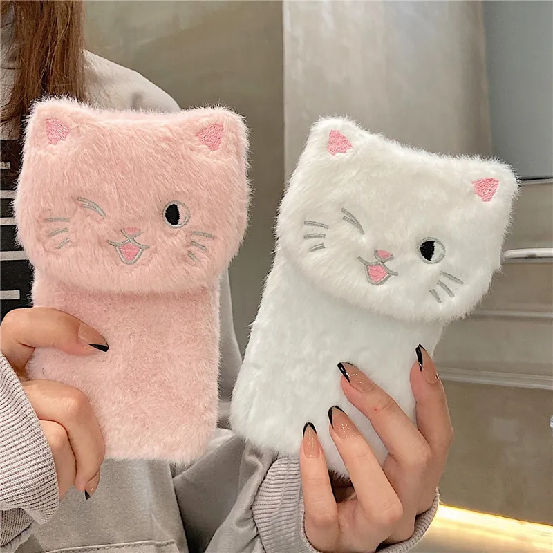 3D Embroidery Cat Warm Plush Soft Phone Case For Xiaomi Redmi Note