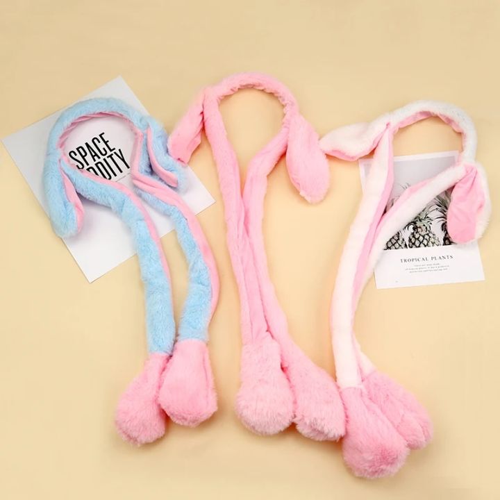 Rabbit Hat with Moving Ears Bunny Hat Ears Warm Plush Sweet Cute Cap for Kids Adults Gift Headwear Bonnets Dropshipping