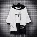 Spring and autumn hoodies men's thin color matching -hop tide brand loose tooling ckets handsome hooded jacket men's. 