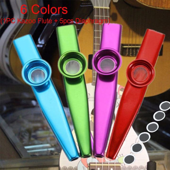【Best value for money】 Fashion Silver Children Kids Aluminum Kazoo Flute 5 Pcs Diaphragm Harmonica Metal