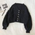 M144 Cardigan Short Top Women's Korean-Style Retro V Collar Net Red Sweater Loose French Lazy Style Sweater.