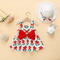 【Great Selection】 Summer New Girl Dress With Hat Sweet Flower Print Birthday Squad Dress Sweet Princess Dress.