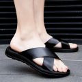 Men Shoes Italian Leather Slippers Men Beach Summer Shoes High Quality Big Size 38-47 Slip on Flats Male Flip Flops Mens Sandals.