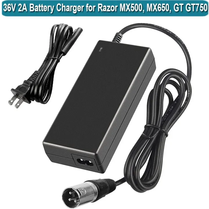 36V 2A Charger for Razor MX500 MX650,GT GT750, Izip I600 I750 I1000 Mongoose M750 Electric Scooter with 3-Pin Male XLR Connector