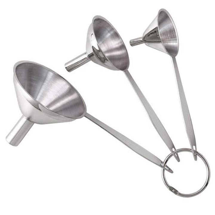 3 in 1 Funnels for Filling Bottles Stainless Steel Small Kitchen Funnel Set for Transferring Essential Oils Liquid - Silver