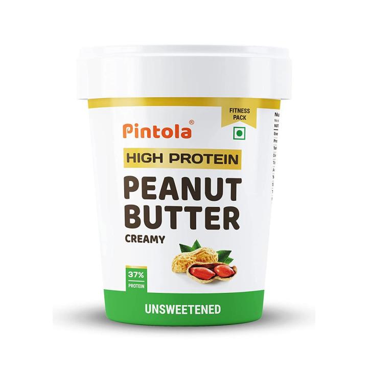 Pintola High Protein All Natural Peanut Butter | Unsweetened | 37% Protein | Imported Whey Protein and Roasted Peanuts (Creamy, 510g)