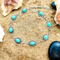 European and American cross-border jewelry Simple and versatile retro ethnic style anklets Fashionable metal alloy turquoise foot ornaments for women.