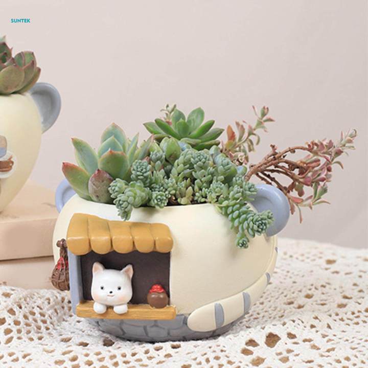 Cute Flower Planter Pot Indoor Pot for Plants Desktop Office 12.5cmx7cmx11.5cm