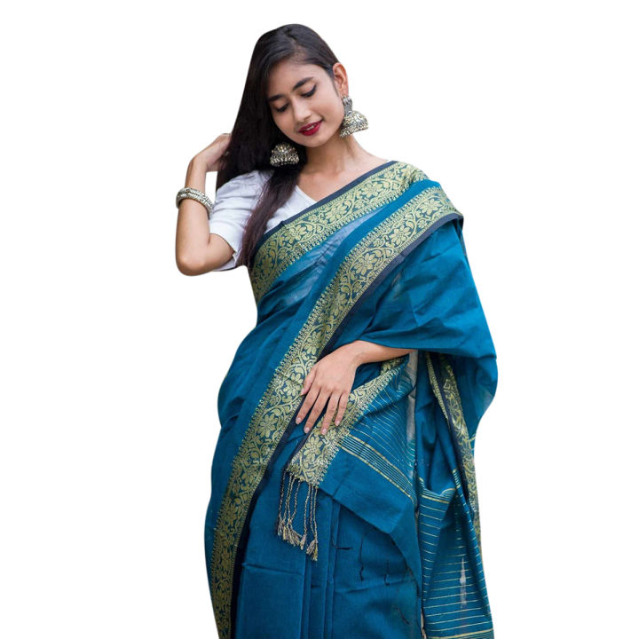 Traditional Teal Half Silk Mayabika Saree - Experience the Rich Heritage of Handcrafted Artistry -